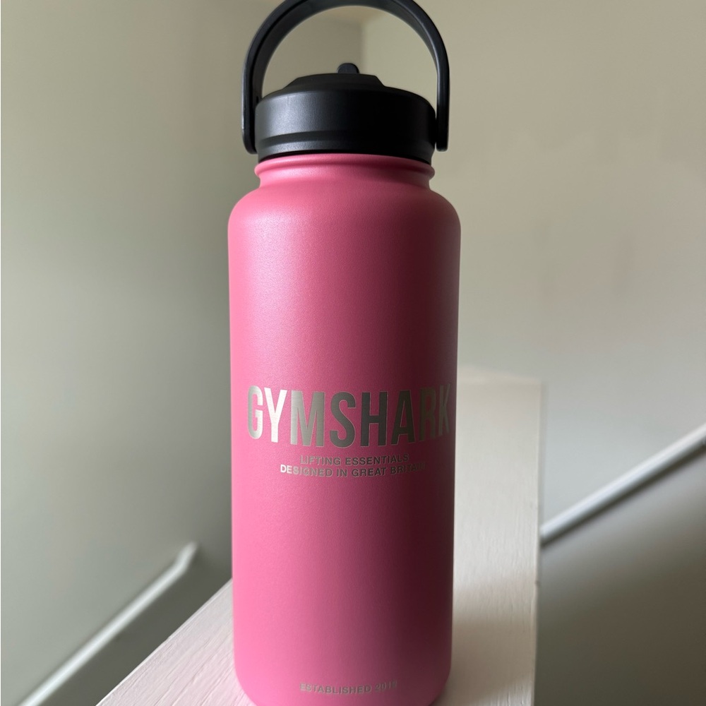 Gymshark Pink Insulated Water Bottle with Black Cap
